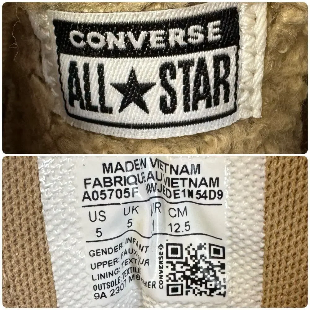 CONVERSE Chuck Taylor All Star Easy On Teddy Bear Fuzzy Strap Shoes Toddler Sz 5